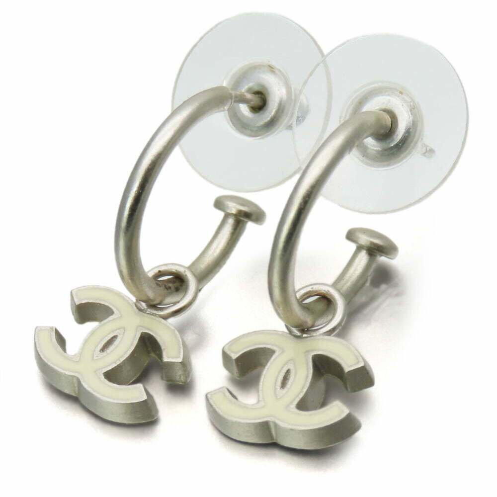 CHANEL White Logo Earrings - Picture 11 of 11